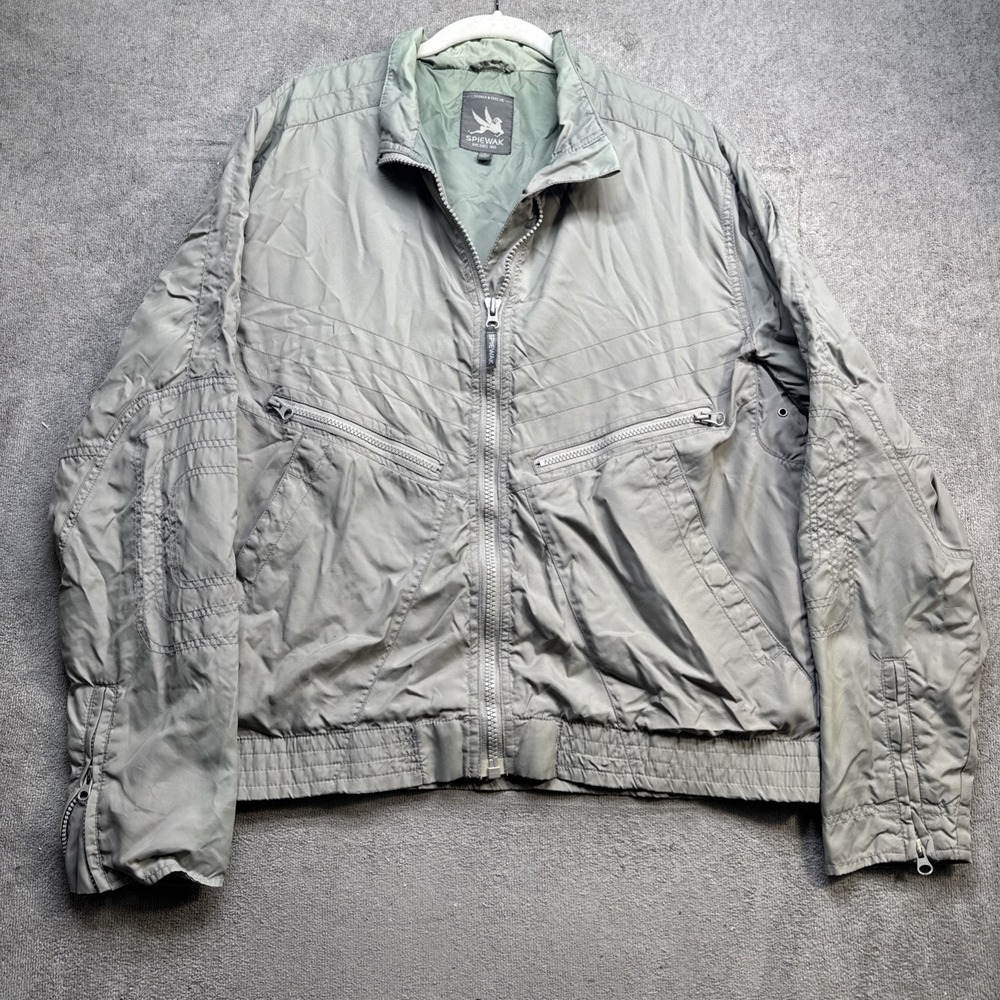 Spiewak Men's Green Bomber Jacket Nylon Zip Front Flight Style Size Large